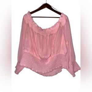 Bar lll Cupid Smocked Square Neck Blouse Women 4X Pink Barbiecore Breathable NWT